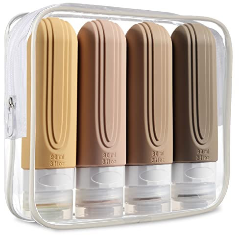Mrsdry Botellas de viaje para artículos de tocador, aprobadas por la TSA, contenedores de tamaño de viaje de 3 onzas, sin BPA, a prueba de fugas, rellenables, de silicona líquida, accesorios de viaje