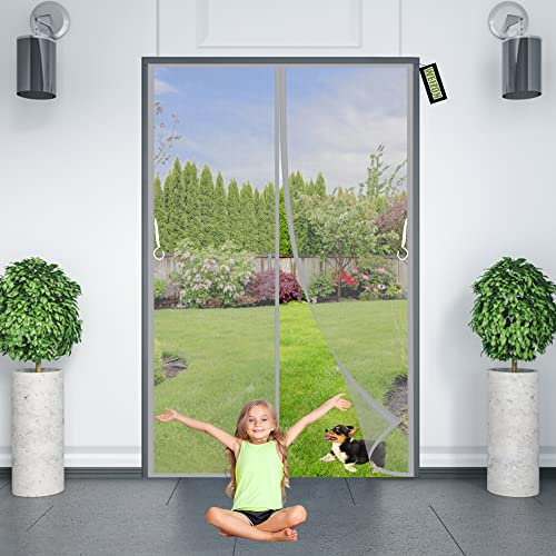Zanzariera Porta Finestra Battente Grigio 130x215cm Protezione dagli Insetti Zanzariera Chiusura Automatica Prevent flying into foreign objects