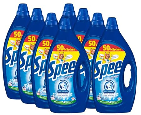 Spee Aktiv Gel Universal 4 + 1 Waschmittel 400 WL (8 x 50 Waschladungen), Flüssigwaschmittel mit 4 + 1 Formel vereint Reinheit, Strahlkraft, Frische & Nachhaltigkeit, 20° - 95° C