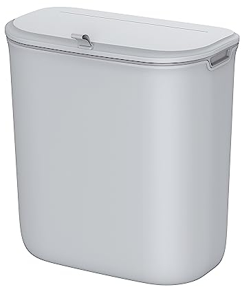 SONGMICS Cubo de Basura Colgante, Papelera Cocina 9 L con Tapa para Residuos, Montado Pared, Colgado Pegado en Puerta del Armario, para Cocina, Debajo Fregadero, Gris LTB820G9