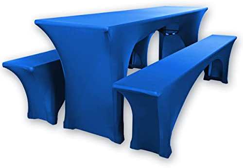 Gräfenstayn® Leopold Stretch - Biertischhussen-Set 3 TLG für Bierzeltgarnitur - 50cm oder 70cm Tischbreite - mit Öko-Tex Siegel Standard 100 : Geprüftes Vertrauen (Blau, 50x220cm)
