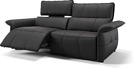 Sofanella Leder 3-Sitzer Adria - Hochwertige Dreisitzer Couch italienisches Design - Designer Ledersofa mit Relax-Sitzverstellung - Schwarz - Schwarz