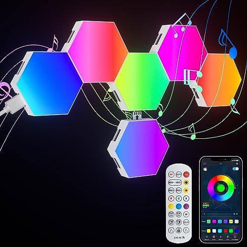 Hexagon Lights 6PCS RGB Led Hex Light Panels With App & Remote Control, Sync to Music for Room Bar Bedroom Home Decor Gaming Room