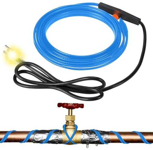 Kanayu 6 FT Water Pipe Heat Cable with Built in Thermostat Blue Low Wattage Water Heat Tape for Pipe Freeze Protection Self Regulating 120 Volt Heating Tape for Metal Plastic Home Pipes