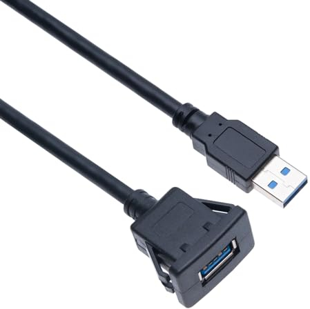 Keple USB 3.0 Mount Cable Square Single Port Panel Flush Mount Extension Lead 1M with Buckle for Car, Truck, Boat, Motorcycle Dashboard (1 Meter)