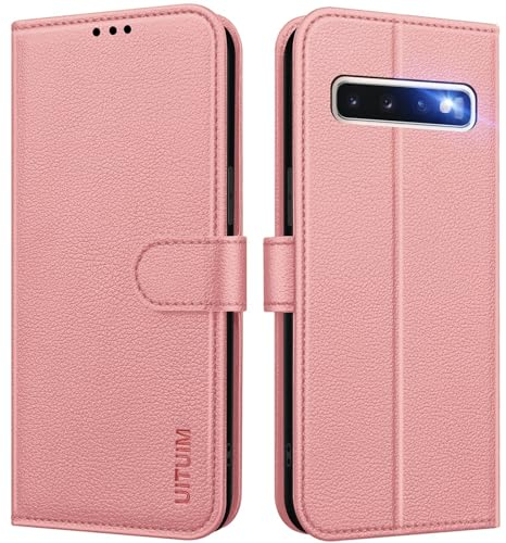 UITUIM Handyhülle für Samsung Galaxy S10 (Nicht für S10+), Klapphülle Leder Hülle Klappbar Flip Case Cover mit Magnet Kartenfach Geldbörse Ständer Etui Schutzhülle Handytasche für Samsung S10 4G,Rosa