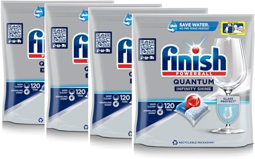 Finish Quantum Infinity Shine Dishwasher Tablets Bulk | Scent : REGULAR | Size : 480 Dishwasher Tabs | For Sparkling Clean (Pack of 4)