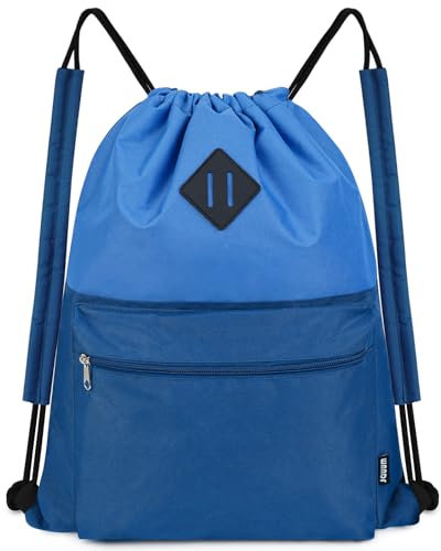 WANDF Kordelzug-Rucksack, Sport-Turnbeutel mit Nassfach, wasserabweisender Kordelzug, Cinch-Tasche für Damen und Herren (Blau mit Schulterpolster)