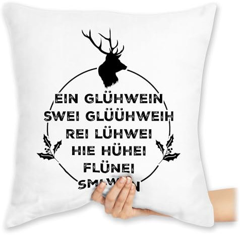 Kissen 40x40 Zierkissen - Weihnachtskissen Christmas Geschenke - Ein Glühwein swei Glühwein I Weihnachtsmotiv I Glühwein Liebhaber - 40 x 40 cm - Weiß - mit weihnacht weihnachten weihnachts
