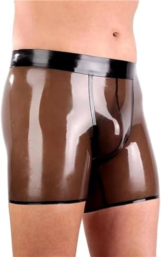 MFMYEE SM Herren schwarzer Reißverschluss handgenähter Latex-Fetisch exotischer Herren-Unterwäsche-Slip Latex-Shorts
