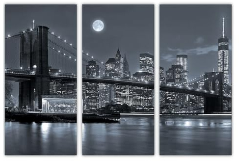 AREDE 3er Set Wandkunst Gemälde Bild Poster Schwarz-weiße Brooklyn Bridge | 90 x 60 cm | Wandbilder Wanddekoration Home Office Wohnzimmer Schlafzimmer Dekoration | Fertig zum Aufhängen