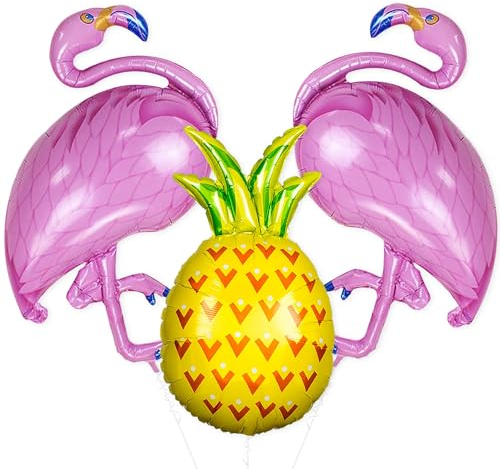 Hawaii Flamingo Luftballons, 3 PCS Flamingo Balloons with Pineapple Balloons, Hawaii Tropical Party Ballons, Sommerparty Helium Ballon, Hawaii Ananas Ballons, für Geburtstag Pool Strandparty (A)