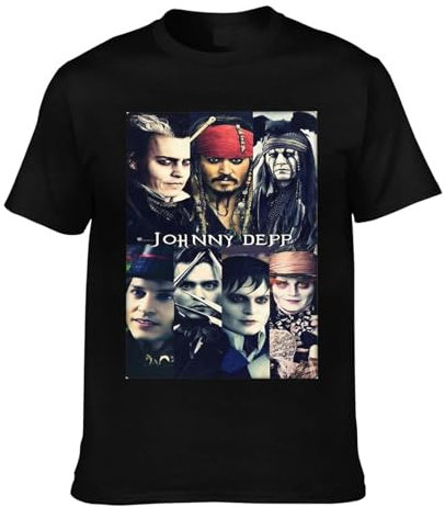 Viplili Johnny Schauspieler Depp T-Shirt Stars Graphic Tees Shirt Print Rundhals Tops Kurzarm T-Shirt für Männer Frauen 8 Größen, Schwarz , 58