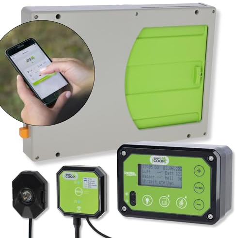 Kerbl Smart Coop WLAN automatische Hühnerklappe - Plug & Play Lösung - App-Steuerung weltweit - Seitlich öffnende Hühnertür mit LED Stallbeleuchtung