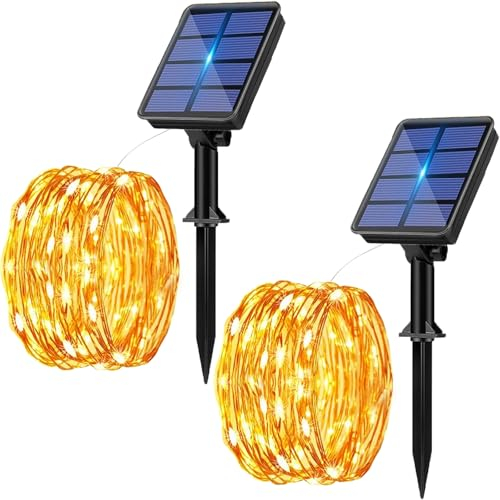 Eyesgood Solar Lichterkette Aussen, Lichterkette Außen Solar Wetterfest, 2x10M 100 LED Solar Lichterkette Outdoor, Mini Lichterkette Weihnachtsbaum Weihnachten