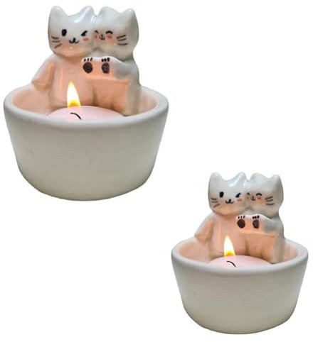 Kiudduy Portacandele per gattini dei cartoni animati – Simpatico portacandele per gatti, porta candele profumate fatte a mano, regalo per ragazze o amanti dei gatti, facile da usare