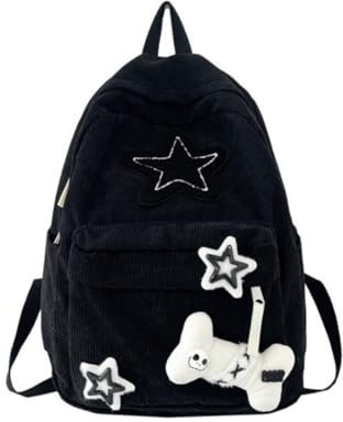 Y2K Rucksack, Vintage-Kordsamt, Schulbüchertasche, Cord-Rucksack, Handtaschen, Cord-Rucksack, Y2K, modischer Rucksack mit Sternmuster