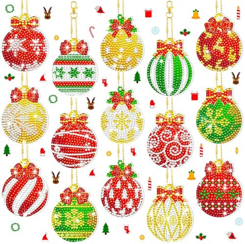 Glvomazty Diamond Painting Anhänger, 12 Stück Schlüsselanhänger, 5D Diamant Painting Fensterdeko Hängend Ornament Basteln Set für Wanddecor, weihnachtsdekoration