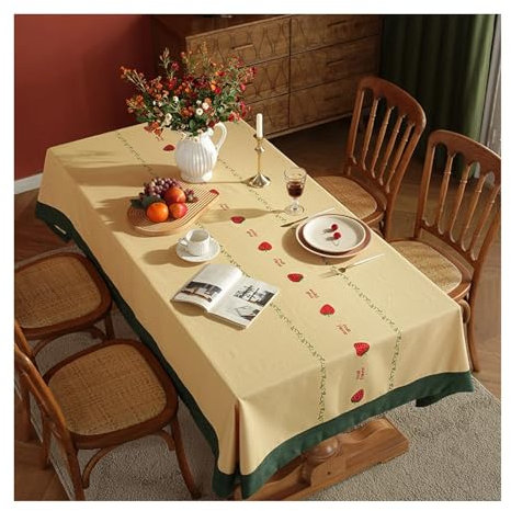 Tischdecke Gelb, Polyester Tischdecke Erdbeere Tablecloth Quadrat 140x140CM für Wohnzimmer, Esszimmer, Balkon, Garten