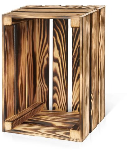 PINEEA Holzkiste Klein - Weinkisten Holz - Deko Holzkisten - Weinkiste Holzbox – Obstkiste Vintage – Kiste Geflammt 30x20x15 (1 Stück)