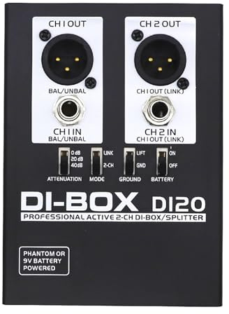 BHFYOB 2-Kanal Active Direct Box Active Box mit Ausgang Ground Lift für Live-Sound-Studio-Ausrüstung