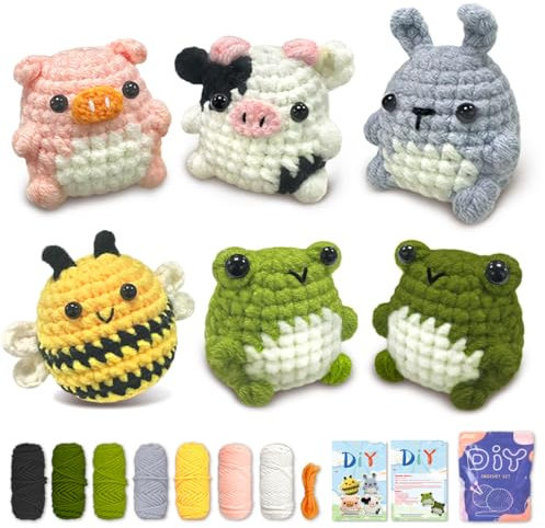 YAMAXIN Häkel-Set für Anfänger, Häkel-Starter-Set mit Schritt-für-Schritt-Videotutorials, Anfänger-Häkel-Sets für Erwachsene (6Stück Kleine Tiere)