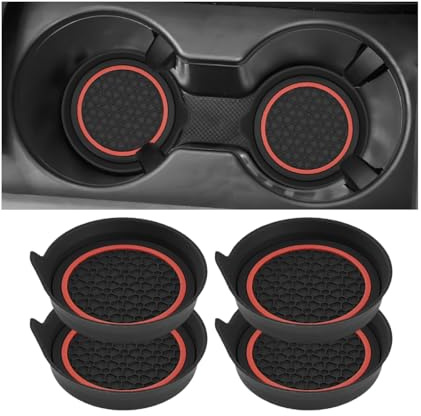 AUCELI Lot de 4 sous-verres antidérapants et imperméables pour bouteille d'eau de voiture, accessoires de décoration, universels pour SUV, berline, camion (noir/rouge)
