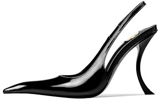 CAGLGLZ Stiletto High Heel Slingbacks for Women Patent Leather Closed Pointed Toe Pumps Slip on Elastic Strap Heeled Sandals Sexy Fashion Party Dressy Shoes