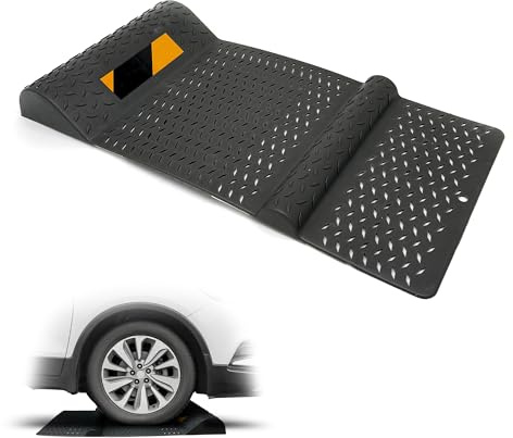 FISHTEC Fermaruota Parcheggio Interno Esterno - Aiuto Parcheggio Auto - Striscia Riflettente Alta visibilità - Garage Posto Auto Protezione Muro - Nero 52 x 25,5 x 27 cm
