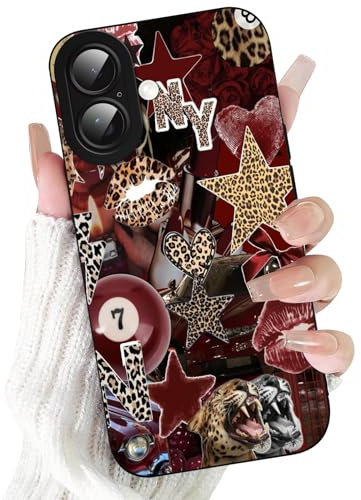 Xylota Handyhülle für iPhone 16 6,1'' Hülle, Aesthetic Leopard Muster Design Schutzhülle, Süßes Vintage Weiche TPU Stoßfeste Silikon Men Mädchen Frauen Kratzfest Kameraschutz Case, Rot