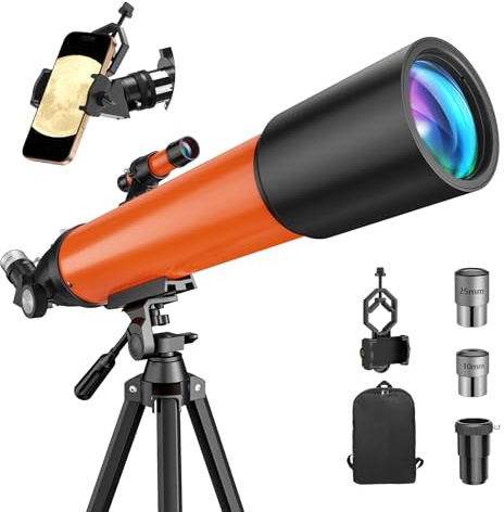 USCAMEL Telescope for Adults High Powered: 90mm Astronomical Portable Refractor for Beginners Kids 8-12 - Tripod & Phone Mount for Travel Stargazing Photography (Orange)