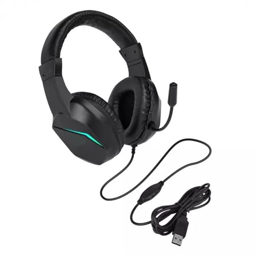 Docooler USB Wired Gaming Headset with LED Light, Over-Ear Headphones for PC Laptop, Noise-Cancelling Mic, 40mm Driver for Immersive Gaming (OY733USB)
