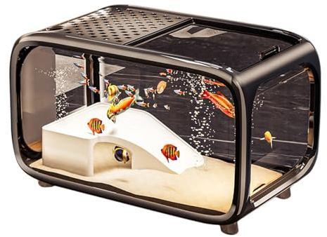 Fenayuu Desktop Aquarium - Landschaftliches Fischbecken Mit Kletterdekoration | Acryl Lebensraum mit Einer Fütterungsöffnung an der Oberseite für Wassertiere Schildkröten Betta und Wasserpflanzen