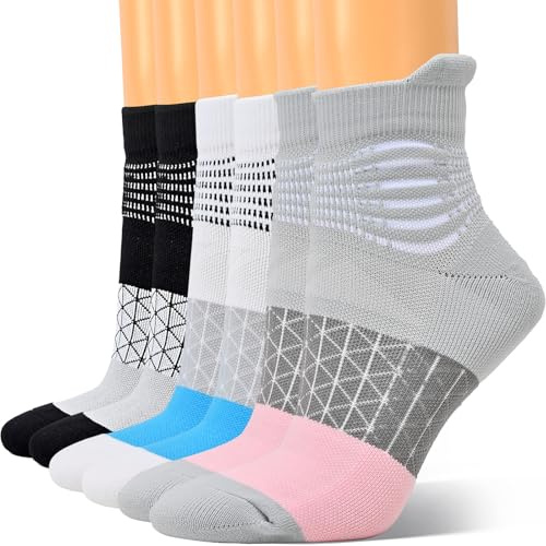IRAMY Kompressionsstrümpfe Damen Knöchelstütze Compression Socks Laufsocken Kompressionssocken Wicklung Sportsocken Gepolsterte Plantar Fasciitis kurz 3 Paare