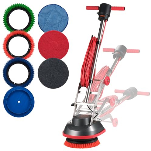 VEVOR Commercial Floor Scrubber Machine, Heavy Duty Floor Cleaner Polisher with 2 Wheels, Professional Electric Carpet Buffer, Max 1900 RPM, 43 FT Cord, 3 Pads & 3 Brushes - All Floor Surfaces