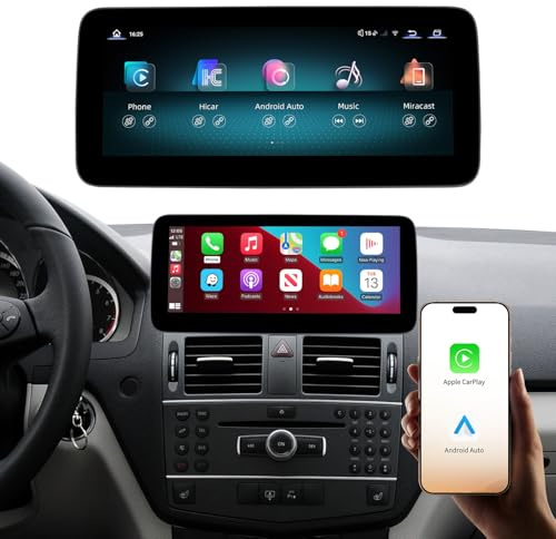 YolanAuto Wireless Carplay/Android Auto 10.25'' Multimedia Radio Linux Touch Screen per Mercedes Benz C W204 NTG4.0 2008-2010, AirPlay/Auto ink/USB HD Risoluzione 1920 x 720