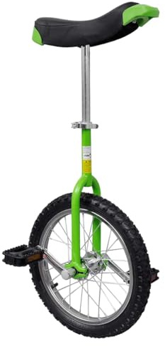 Mangloder Einrad 16 Zoll verstellbar für Kinder und Erwachsene, grünes Fahrrad mit Stahlrahmen, Schnellspanner, Stoßdämpfer, Kunststoffschutz, geeignet für Balance, Trick, Street