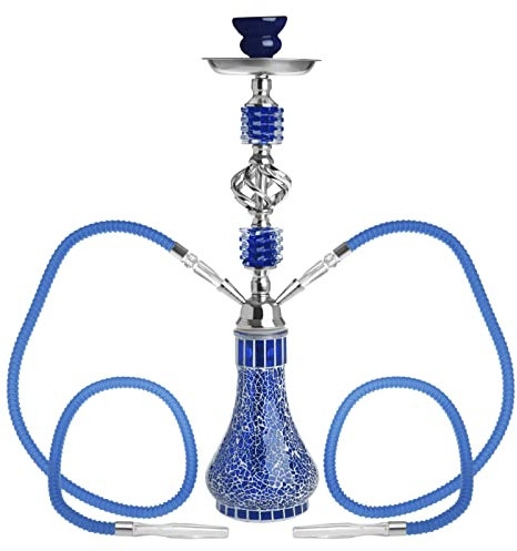 DXP Shisha 55 cm 2 Manguera Hookah Cachimba Narguile Agua Tubo Vidrio Fumar (Azul)