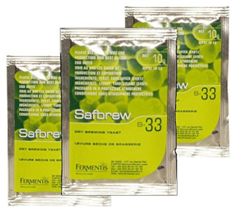 3X Fermentis Safale S33 General Beer Yeast and Belgian ales 11.5g 20-30L