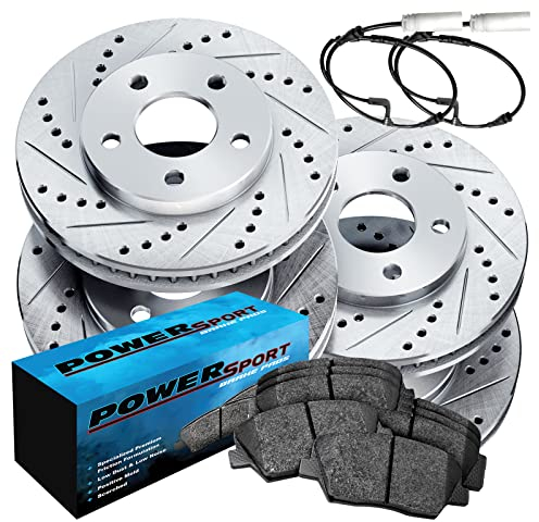 Für 2007–2010 Mini Cooper PowerSport vorne hinten Silber Zink Kreuz gebohrt Schlitz Bremsen Rotoren Kit + Keramik Bremsbeläge