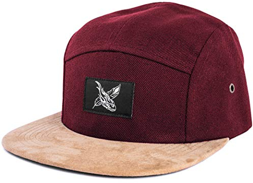 Blackskies® Port Said 5-Panel Cap Wildlederschirm aus Kunstleder Unisex Baseball Mütze Weinrot