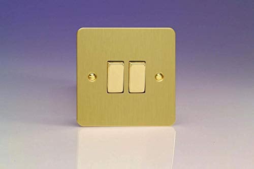 XFB2D Varilight Ultra Flat Plate Brushed Brass 2 Gang Light Switch