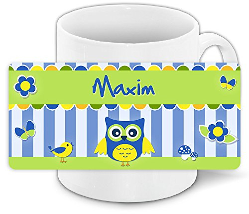 Eulen-Tasse mit Namen Maxim und schönem Eulenmotiv für Jungs