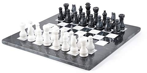 British Fossils 15 Handmade Himalayan Marble Chess Set - Black & White Marble