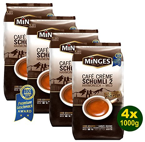 Minges Café Crème Schümli 2, ganze Bohne, Aroma-Softpack, 4x 1000g