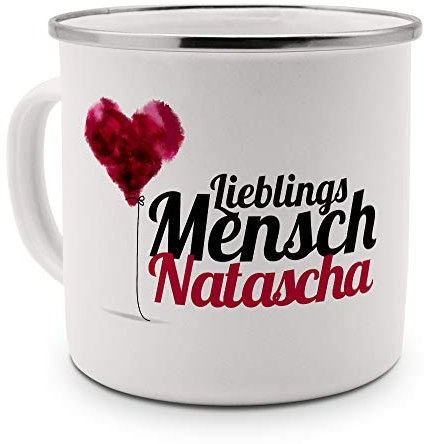 printplanet Emaille-Tasse mit Namen Natascha - Metallbecher mit Design Lieblingsmensch - Nostalgie-Becher, Camping-Tasse, Blechtasse, Farbe Silber