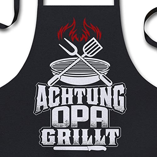 YORA Grillschürze für Männer Vatertagsgeschenk - Kochschürze lustig [inkl. Urkunde] - lustige Geschenke zum Vatertag - Geschenkideen Opa & Papa - Leute (Opa grillt)