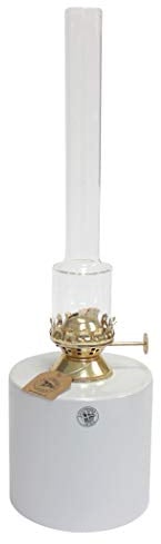 Petroleumlampe TUBUS, Höhe 30 cm, runder weisser Keramikbehälter, Durchmesser 10 cm, Inhalt 0,46 l, Leuchtdauer ca. 32 Std., Messingbrenner, Gewicht 0,63 kg