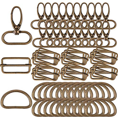 VINFUTUR 60 Pezzi 32mm Fibbie Metallo Accessori Fai da Te 20pz Anello D + 20pz Tri Glide + 20pz Ganci Girevole a Moschettone per Cucito Tracolla Zaino Borse Craft Bronzo