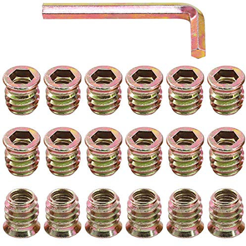 Glarks 50Pcs 5/16-18 x 15mm Threaded Inserts Nuts Zinc Plated Carbon Steel Hex Socket Drive Furniture Flanged Screw-in Nut with M8 Hex Wrench for Wood Furniture (5/16''-18 x 15mm)